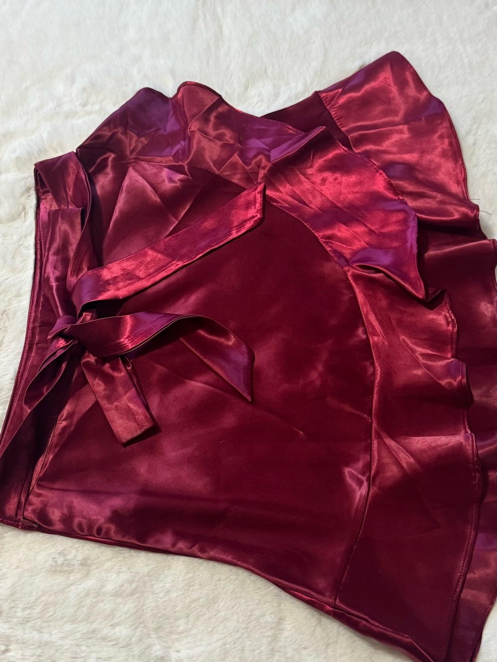 SHEIN Burgundy Satin Asymmetrical Wrap Skirt